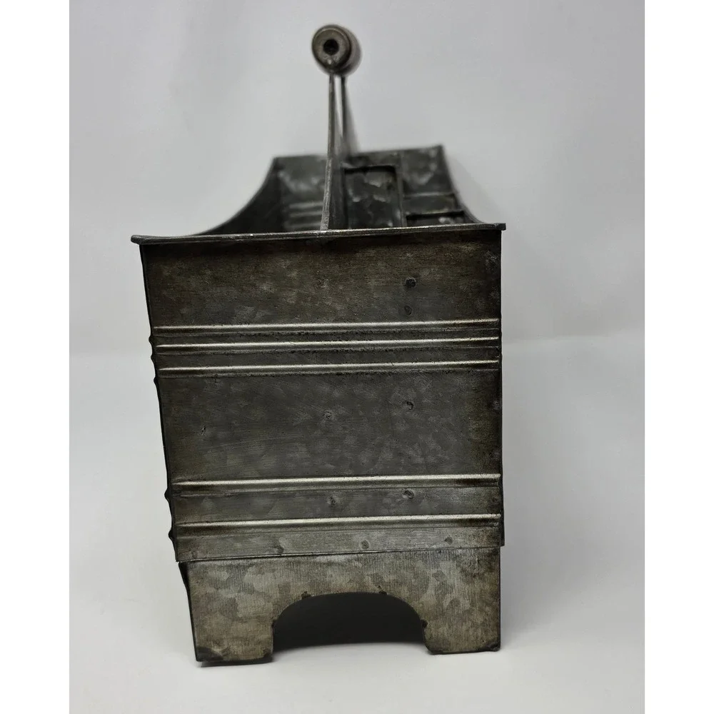 Galvanized Metal Caddy Organizer Wood Handle Farmhouse Divided Tool Box Tray